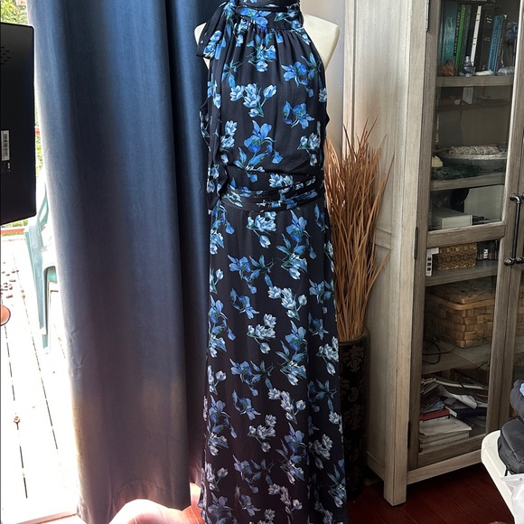 Sachin + Babi Kayla Crinkle Georgette One Shoulder Floral Gown in Blue EUC - Picture 9 of 14